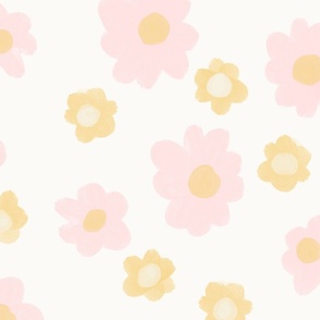 Sweet and Simple Painted Flowers in Yellow and Pink - Large Scale
