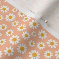 Joyful White Daisies - Ditsy Scale - Peach Fuzz Apricot Pastel Orange Retro Vintage Flowers Floral