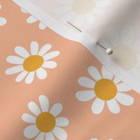 Joyful White Daisies - Medium Scale - Peach Fuzz Apricot Pastel Orange Retro Vintage Flowers Floral
