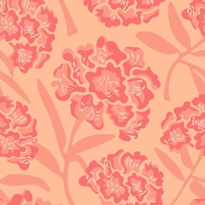 RHODODENDRONS Orange Retro Floral Botanical - Peach Fuzz - 2024 Pantone Color Of The Year - LARGE Scale - UnBlink Studio by Jackie Tahara