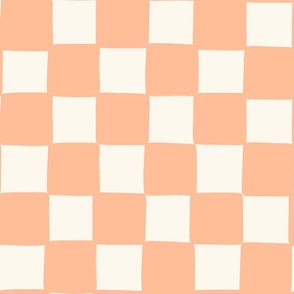 Hand Drawn Geometric Checkers, Peach Fuzz on Cream