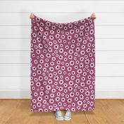 Joyful White Daisies - Large Scale - Rich Berry Red Color Retro Vintage Flowers Floral