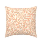 Block Print Pomegranates with Leaves - Peach & Cream - Extra Large (XL) Scale - Traditional Botanical with a Modern Flair