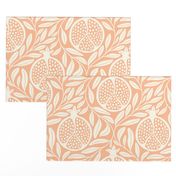 Block Print Pomegranates with Leaves - Peach & Cream - Extra Large (XL) Scale - Traditional Botanical with a Modern Flair
