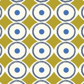 Geometric Pattren |Mixed of diamonds and circles |Cream &Blue| Botanic Flowers Collection  