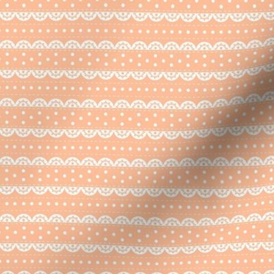 Small Scale Vintage Dots and Eyelet Lace in Peach Fuzz Pantone Color of The Year 2022