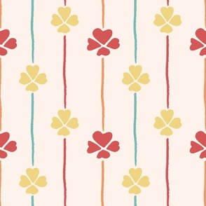 Mixed of Stripes and Flowers Pattern|Scattered Heart Flowers |Beige &Red&Yellow|Heart Flowers  Collection