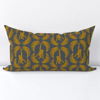 Monkey Jungle Pattern Modern Tropical - Gunmetal Gray and Gold