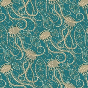 Jelly Fish Lace - Turquoise wallpaper version 