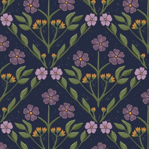 Block-Print Inspired Purple Blooms on Midnight Blue