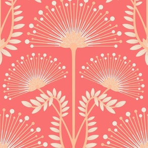 MIMOSA Art Deco Floral Bright - Peach Fuzz - 2024 Pantone Color Of The Year - LARGE Scale - UnBlink Studio by Jackie Tahara