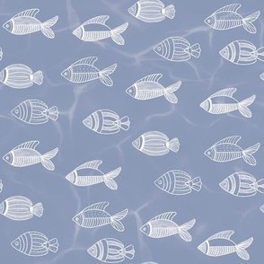 COASTAL FISH SWIMMING BLUE AND WHITE 