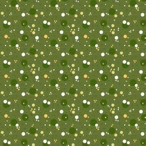 Stylized abstract floral meadow / geometric dotted / Green White Yellow bokeh