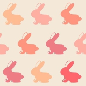 (M) Bright 70s peach bunnies for retro easter spring