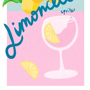 Limoncello cocktail teatowel for party celebrations in candy pastel pink