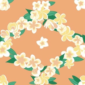 Plumeria Tropical Lei Flowers and Leaves | Peach, Yellow, Green