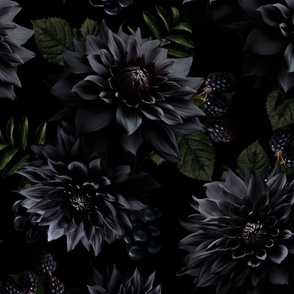 Large Opulent Black Antique Baroque Luxury Dahlia Maximalistic Flowers Romanticism - Gothic And Mystic inspired 