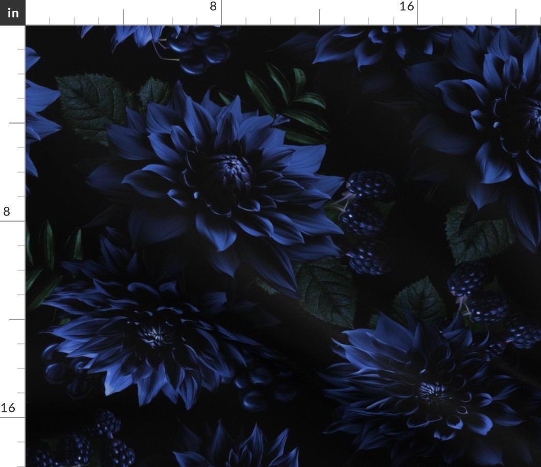 Large Opulent Blue Antique Baroque Luxury Maximalistic Flowers Romanticism - Gothic And Mystic inspired 