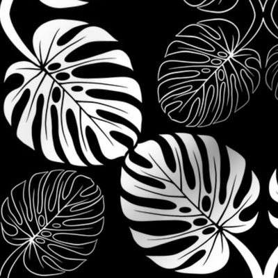 Monstera Hawaiian Quilt Black and White