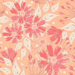 Floral pattern in fashionable peach shades.