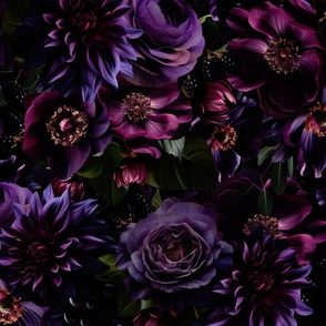Large - Opulent Purple Mauve Antique Baroque Luxury Maximalistic Dahlia Flowers Dark Purple Romanticism Drama -   Gothic And Mystic inspired on black
