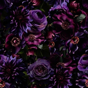 Small -Opulent Purple Mauve Antique Baroque Luxury Maximalistic Dahlia Flowers Dark Purple Romanticism Drama -   Gothic And Mystic inspired on black