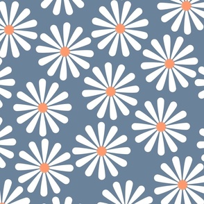 simple happy  daisies flowers blue white orange - large