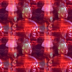 Abstract Faces on Red - medium