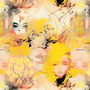 Yellow Abstract Faces - large