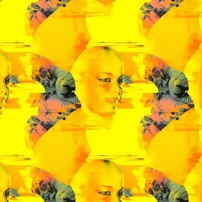 Neon Yellow Abstract Faces - small