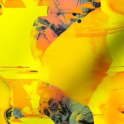 Neon Yellow Abstract Faces - medium