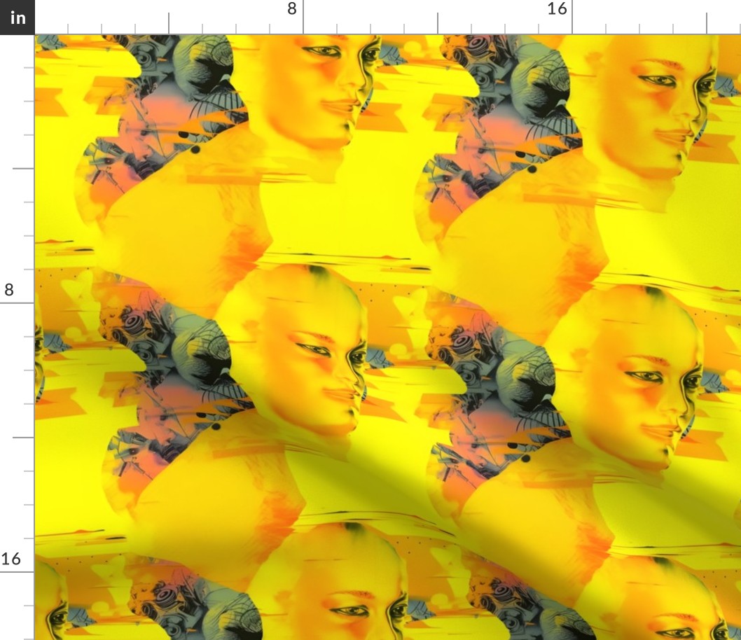 Neon Yellow Abstract Faces - medium