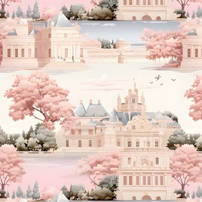 Pink, Blue & Ivory Landscape - large