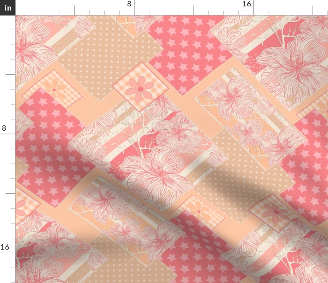 Peach and apricot pattern from scraps of patchwork fabric