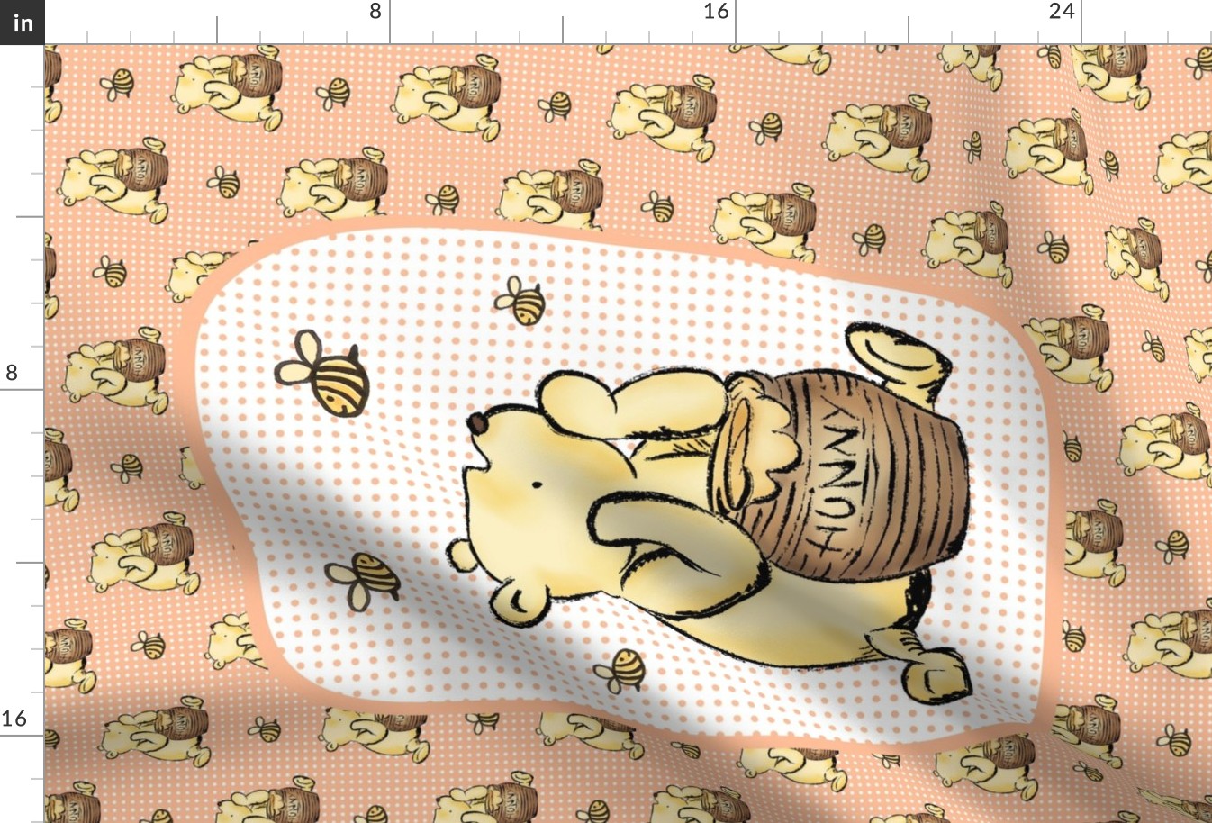 Large 27x18 Panel Classic Winnie The Pooh Hunny Pot on Peach Fuzz for Wall Hanging or Tea Towel