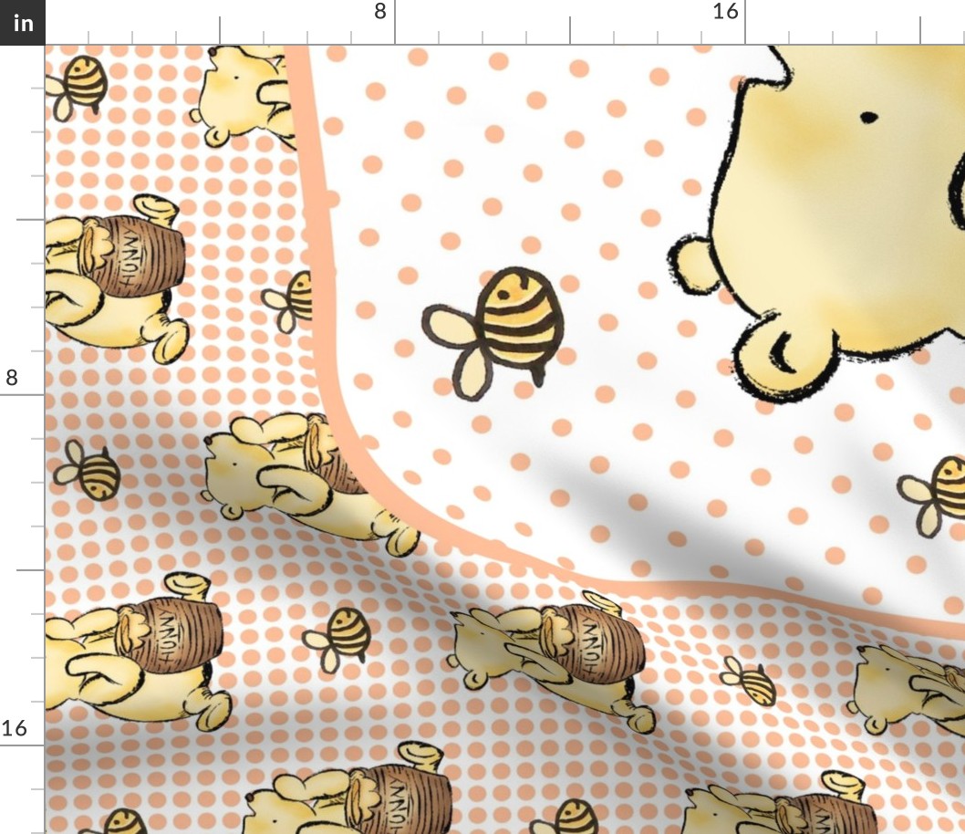 One Yard Panel Classic Pooh and Honey Bees for Blanket or Banner 42x36 Peach Fuzz