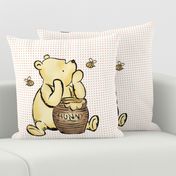 18x18 Panel Classic Pooh and Hunny Pot on Peach Fuzz for DIY Throw Pillow Cushion Cover or Lovey