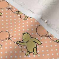 Smaller Scale Classic Pooh with Balloons in Peach Fuzz Polkadots