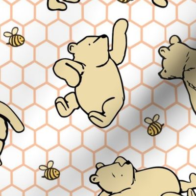 Bigger Scale Classic Pooh and Bees on Peach Fuzz Honeycomb