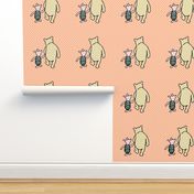 18x18 Panel Classic Winnie the Pooh and Piglet on Peach Fuzz with Polkadots for DIY Throw Pillow or Lovey