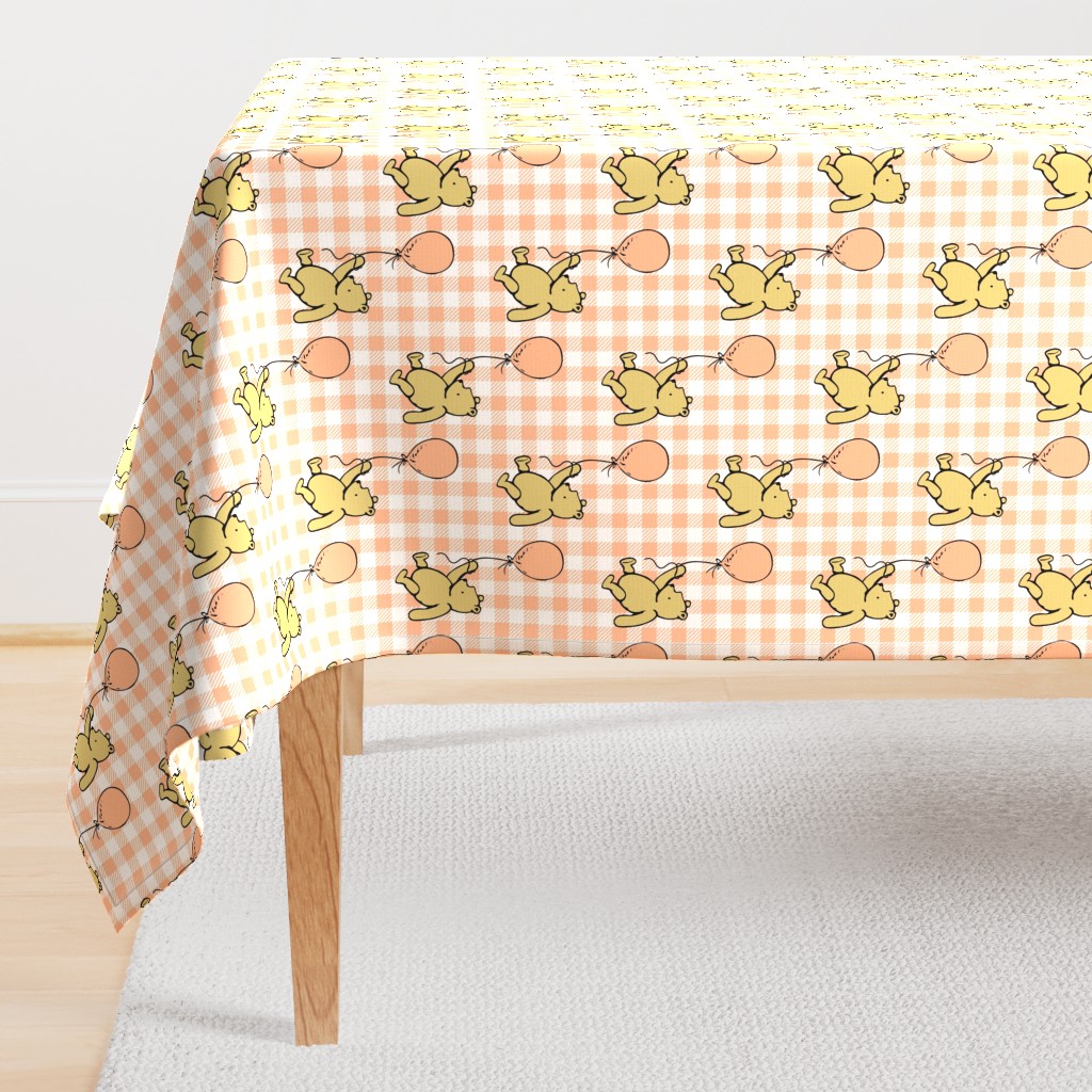 Bigger Scale Classic Pooh with Balloons in Peach Fuzz Gingham Checker