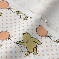 Smaller Scale Classic Pooh with Balloons in Peach Fuzz Polkadots