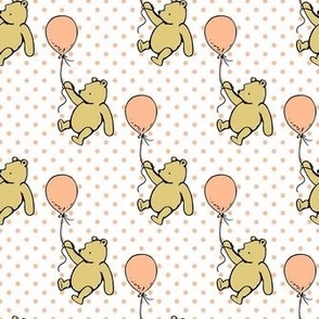 Smaller Scale Classic Pooh with Balloons in Peach Fuzz Polkadots