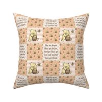 Smaller Patchwork 3 Inch Squares Classic Pooh in Peach Fuzz with Storybook Quotes for Cheater Quilt or Blanket