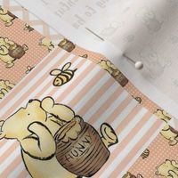 Smaller Patchwork 3 Inch Squares Classic Pooh in Peach Fuzz with Storybook Quotes for Cheater Quilt or Blanket