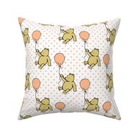 Bigger Scale Classic Pooh with Balloons in Peach Fuzz Polkadots