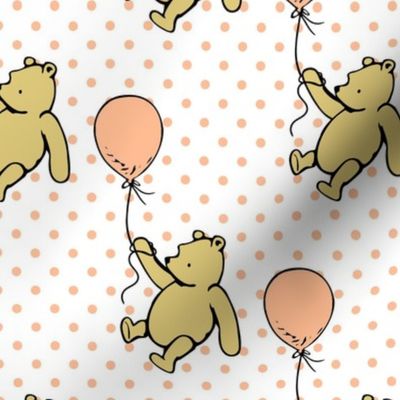 Bigger Scale Classic Pooh with Balloons in Peach Fuzz Polkadots