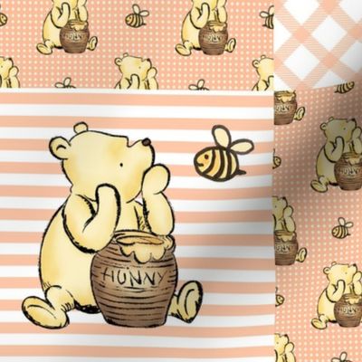 Bigger Patchwork 6" Squares Classic Pooh in Peach Fuzz for Cheater Quilt or Blanket