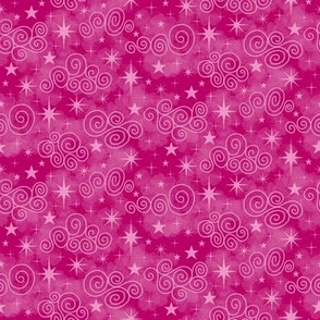 S - Pink Stars & Clouds -  Bright Magenta Twinkle Sky