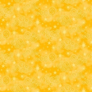 S - Yellow Stars & Clouds - Bright Lemon Sunshine Twinkle Sky